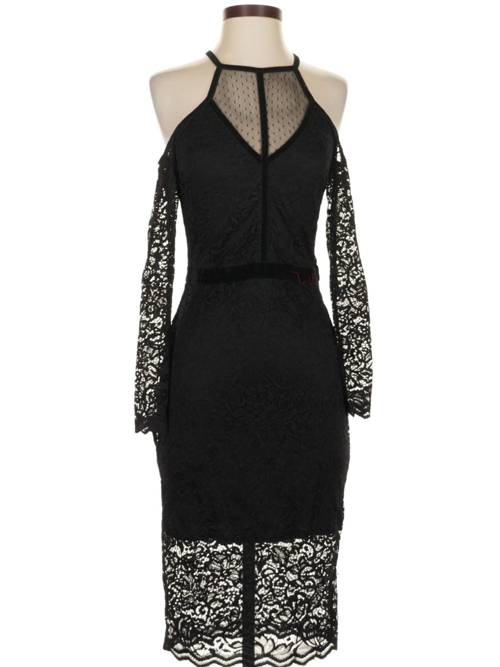 EXPRESS Black Lace Cold-Shoulder Cutout Mesh Midi Dress 2